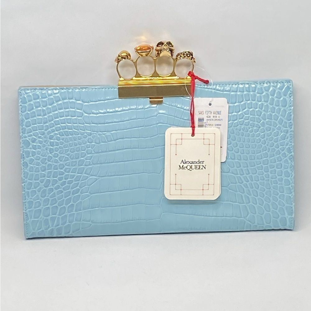 Alexander McQueen Four-Ring Stamped Croc Embossed Clutch Bag